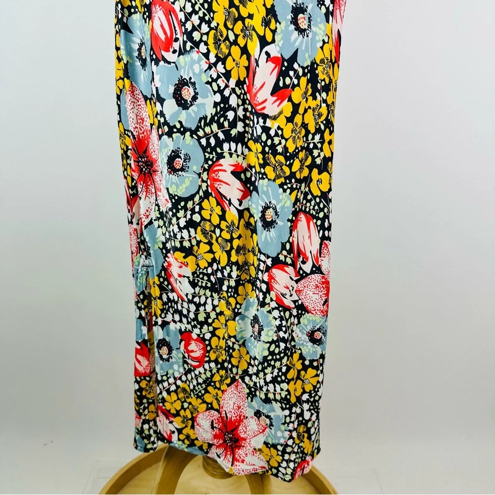Anthropologie Elyse Floral Byas Cut Slip Dress Side Slit Midi Dress Size XS - Picture 11 of 12